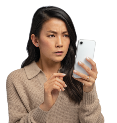 Woman Holding a Phone and Squinting to Read